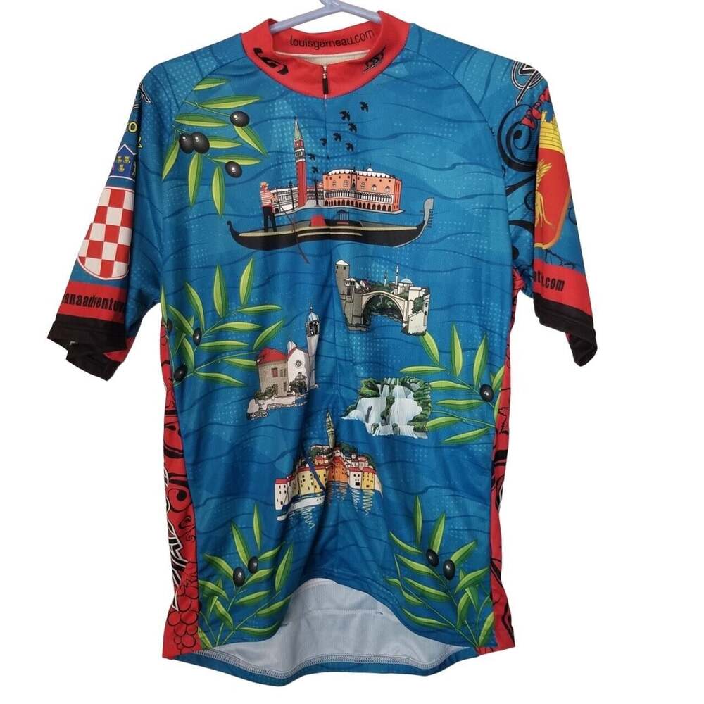 Louis Garneau Mens Cycling Jersey Bike Shirt M Stretch Adriatic Odyssey Active
